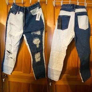 Distressed color block Jeans